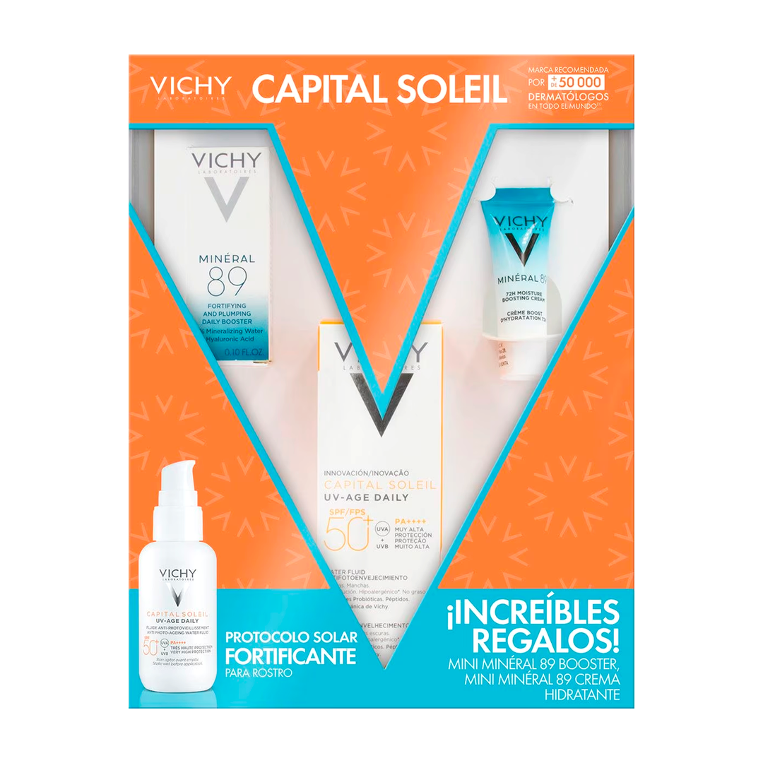 Vichy Kit Fortificante: Capital Soleil Uv-Age Fps50 40 ml + Mineral 89 Booster 3 ml + Mineral 89 Crema 3 ml