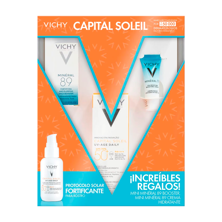 Vichy Kit Fortificante: Capital Soleil Uv-Age Fps50 40 ml + Mineral 89 Booster 3 ml + Mineral 89 Crema 3 ml