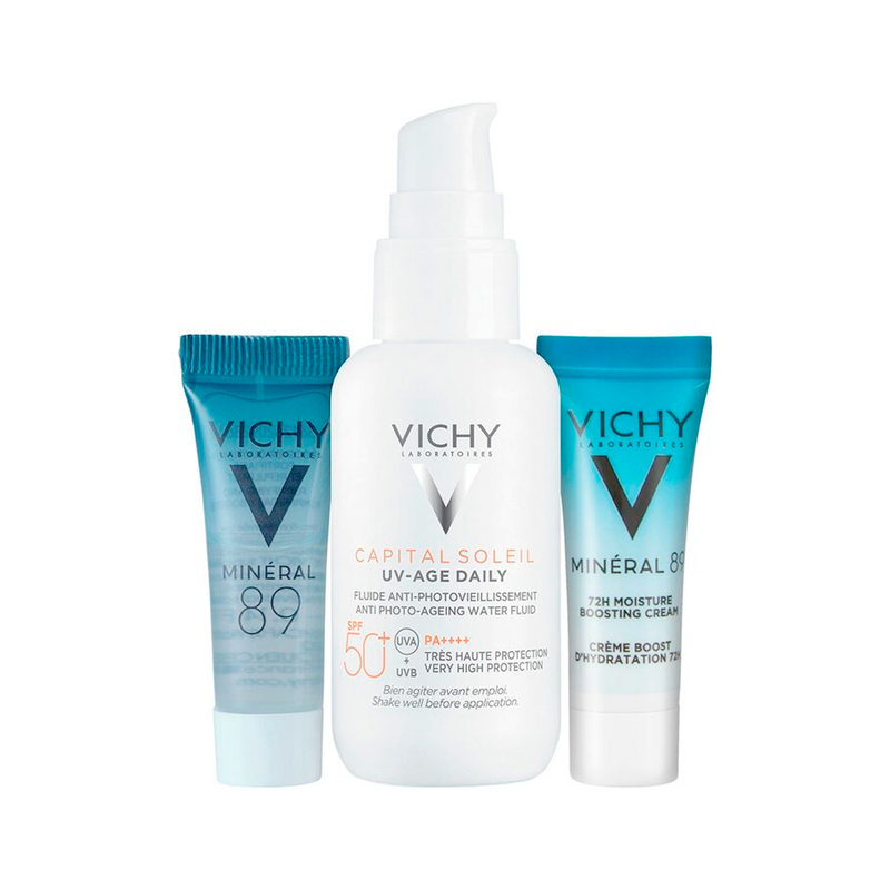 Vichy Kit Fortificante: Capital Soleil Uv-Age Fps50 40 ml + Mineral 89 Booster 3 ml + Mineral 89 Crema 3 ml
