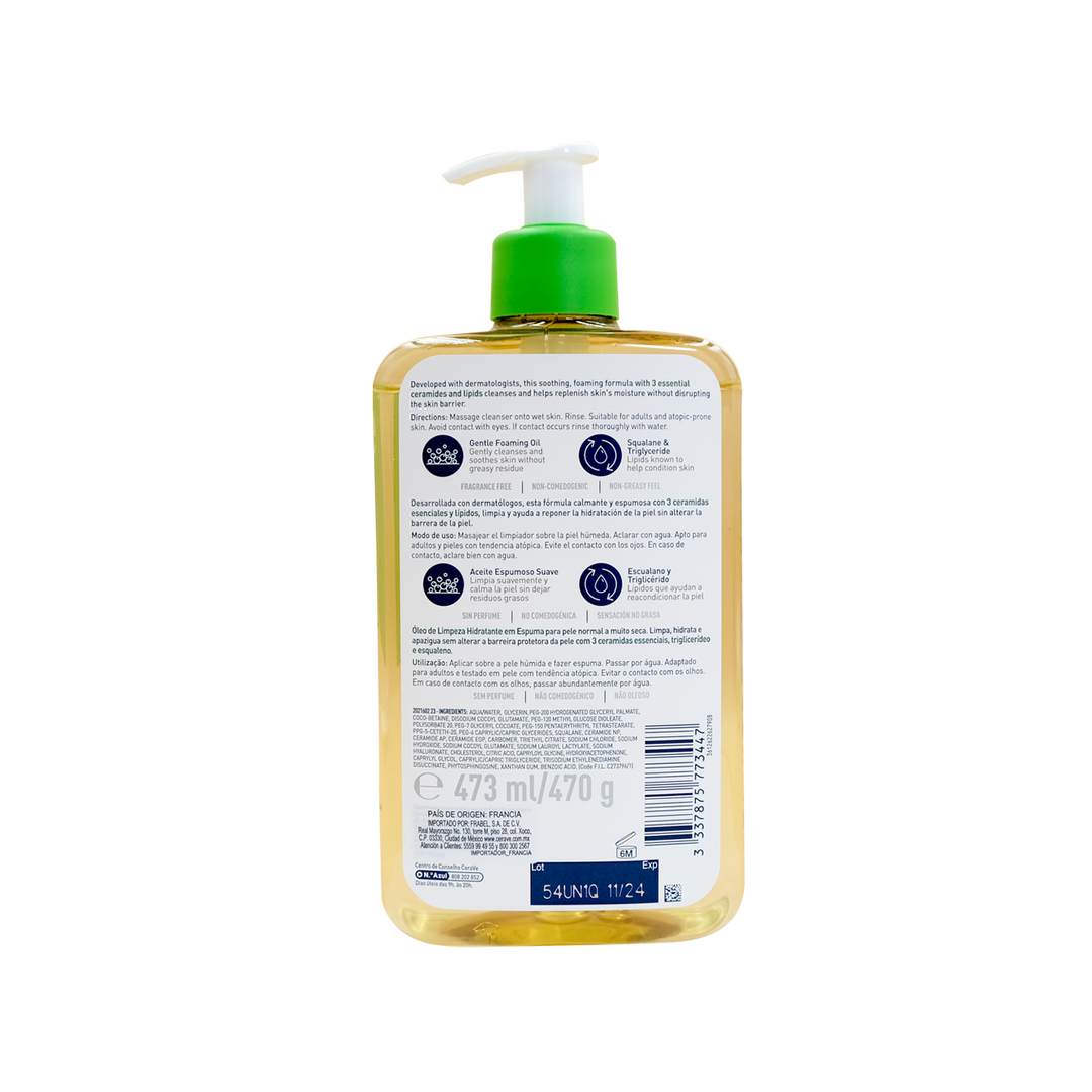 Cerave limpiador en aceite espumoso hidratante 473ml .