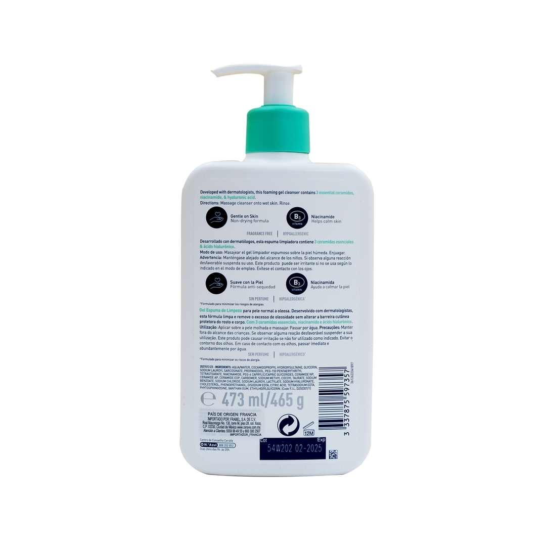 Cerave gel limpiador espumoso 473 ml.