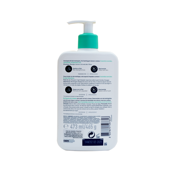 Cerave gel limpiador espumoso 473 ml.