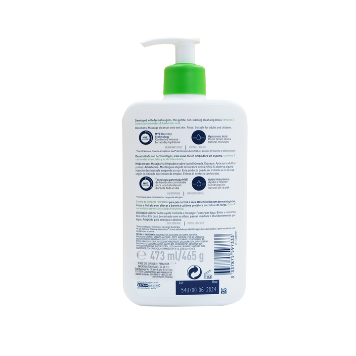 Cerave limpiadora hidratante crema 473 ml.