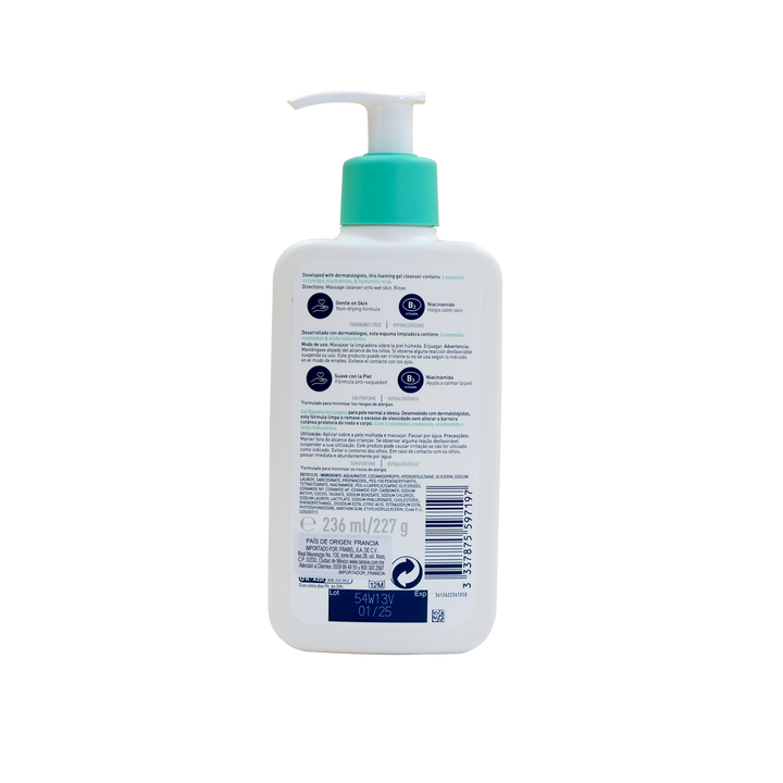 Cerave gel limpiador espumoso 236 ml.